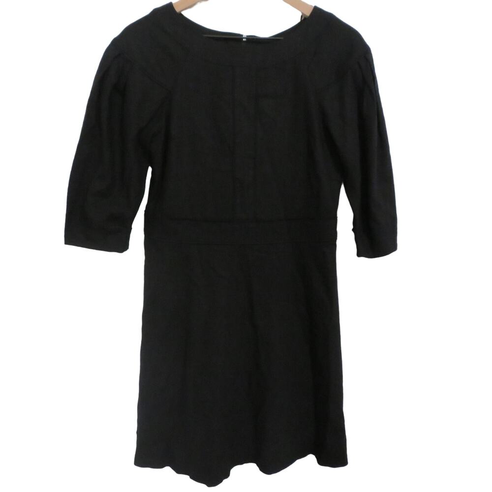 Banana Republic Womens Sz 4 Black Linen Blend Boat Neck Dress with 3/4 Sleeves
